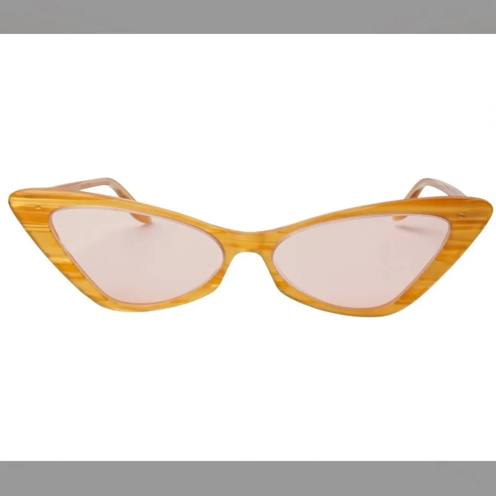 Gucci Cat Eye Sunglasses Yellow Acetate Frame Pink Lens‎ GG Logo with Case